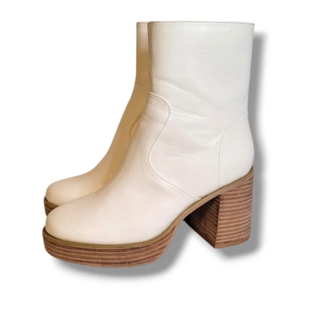 Oasis Cream Leather Platform Block Heel Boots - Women